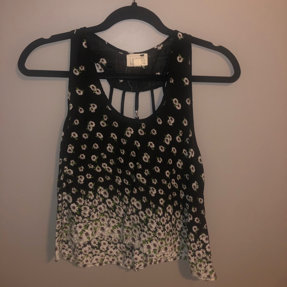 pacsun la hearts black daisy cutout tank